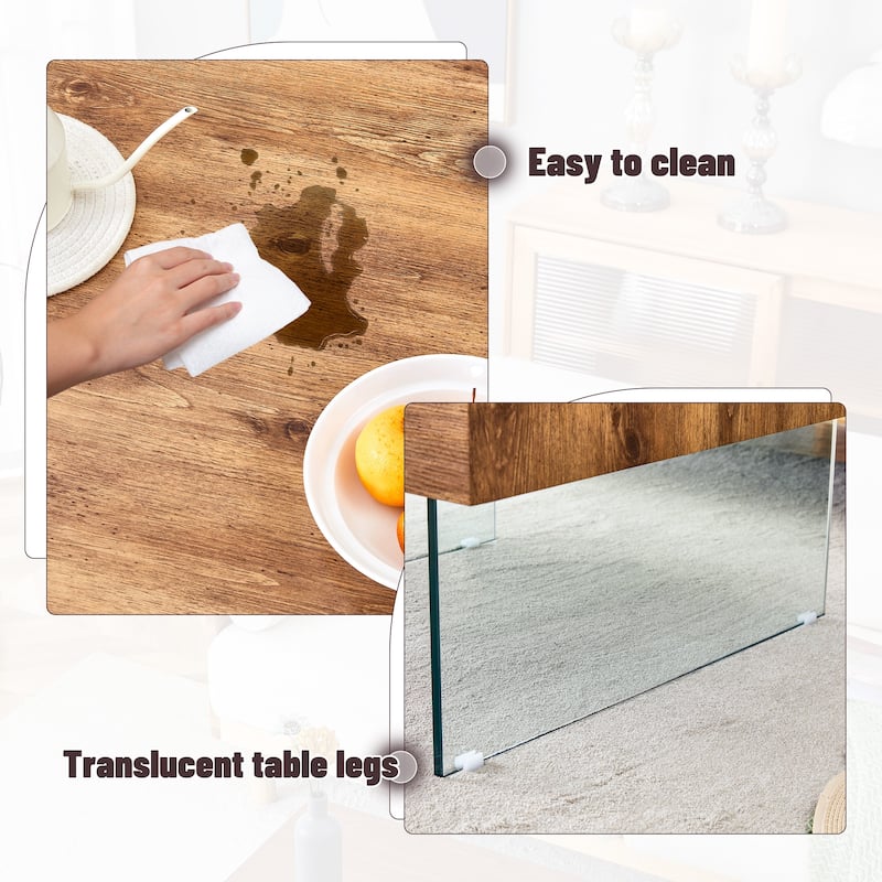 Walnut Colored Square Mdf Coffee Table - 31.5"X31.5"With Tempered Glass Legs.Density Board Sticker,Reinforced Glass Legs