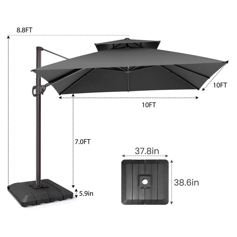 Pellebant Outdoor 10 FT Square Cantilever Patio Umbrella 360 Degree Rotation with Premium Base