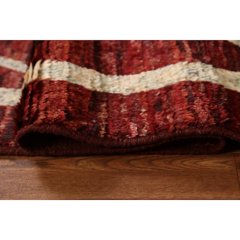 Hand Knotted Oriental 100% Wool Carpet Modern Geometric Red Moroccan Area Rug - 9' 10'' X 6' 8''