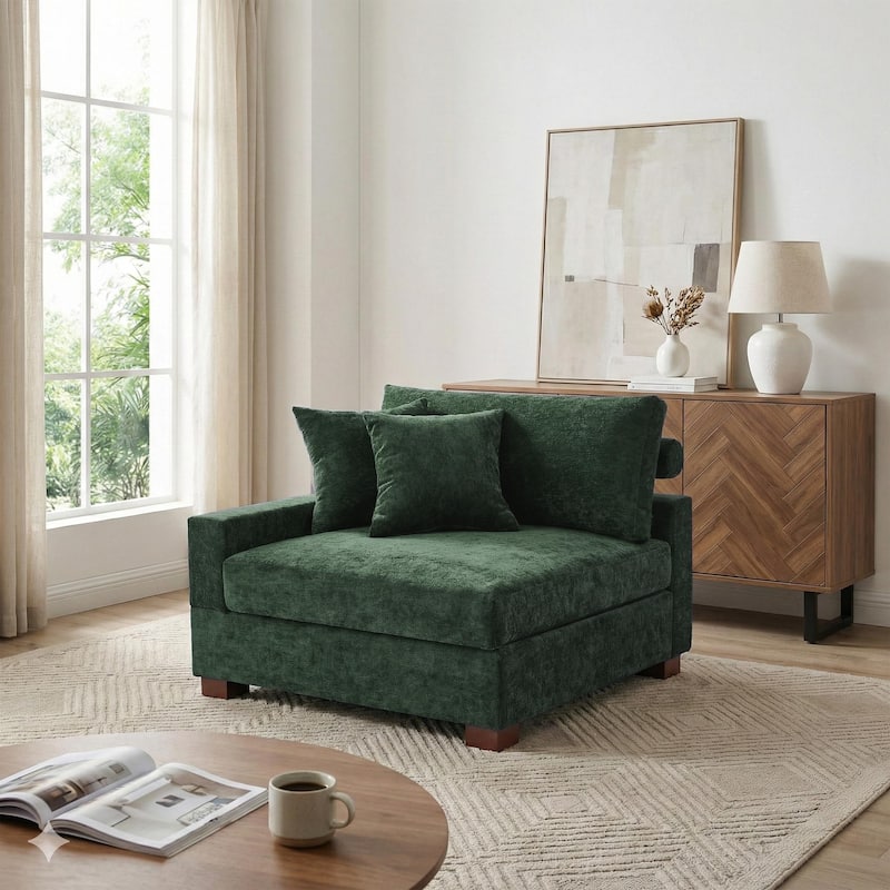 41" W Modern Chenille Corner Arm Accent Chair Sectional Module with Pillows