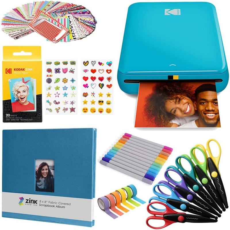 Kodak Step Mobile Instant Photo Printer 2x3" & Scrapbook Bundle for iOS & Android - Blue
