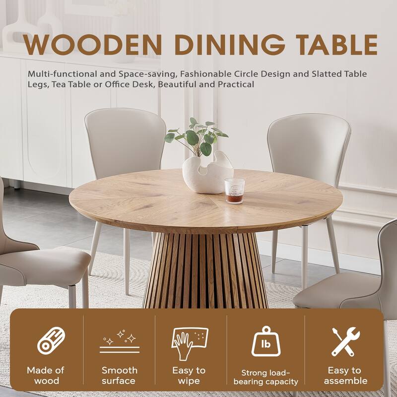 Wooden dining table, modern round kitchen dining table, fashionable design, suitable for family gatherings - Natural Wood