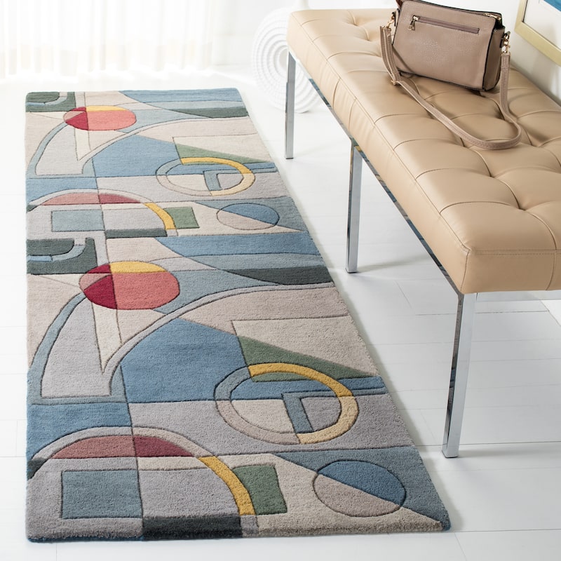 SAFAVIEH Rodeo Ula Necibe Hand-tufted Wool Retro Area Rug - 2'6" x 10' Runner - Blue/Multi