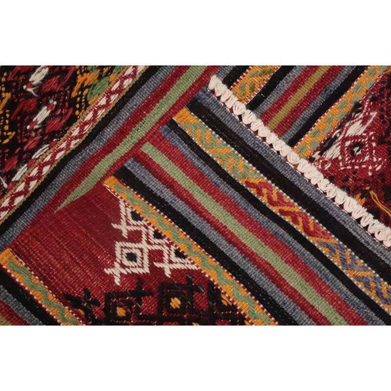 Hand Woven Oriental 100% Wool Carpet Southwestern Tribal Multi-Colored Kilim Area Rug - 7' 2'' X 5' 0''