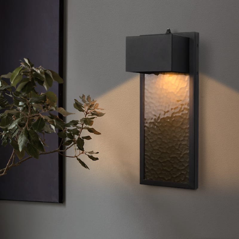 2 Pack Black Modern Integrated LED Outdoor Wall Light Lantern Sconce - 2 Pack