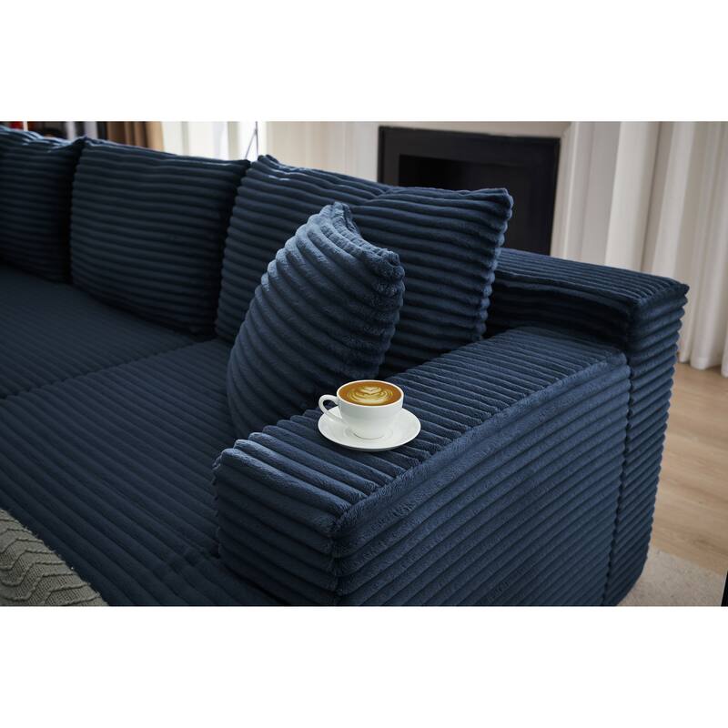Modular Sleeper Couches Corduroy L-shaped Sectional Sofa with Chaise - Blue