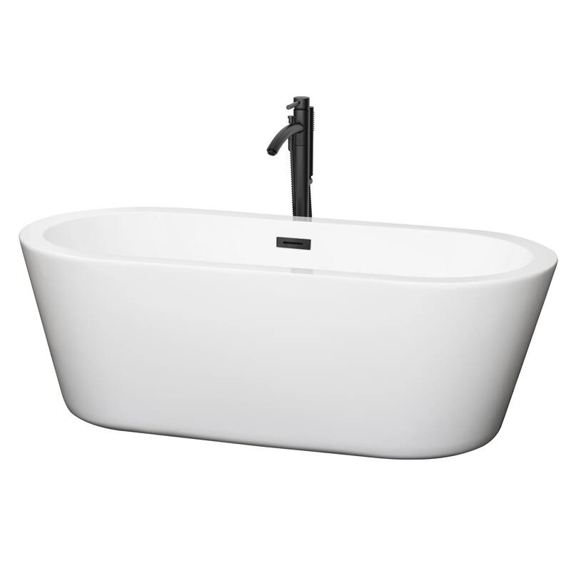Wyndham Collection Mermaid 67" Free Standing Acrylic Soaking Tub with - White / Matte Black Trim
