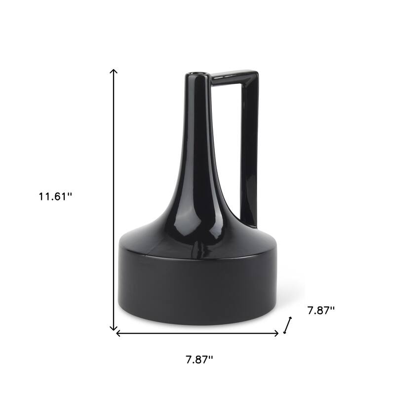 12" Black Ceramic Jug Vase - 7.87