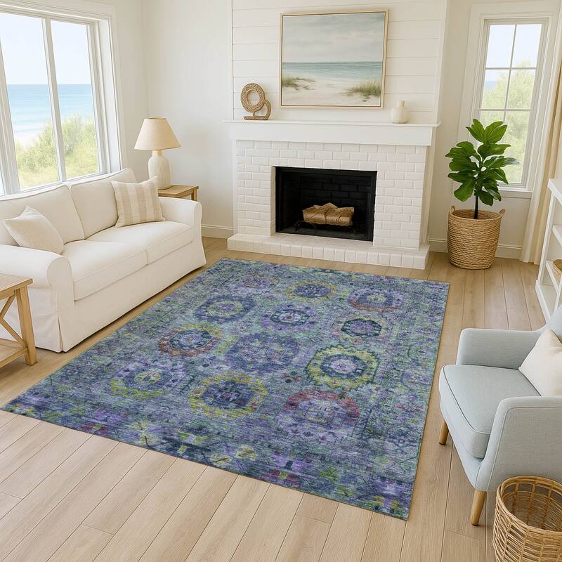 Machine Washable Indoor/ Outdoor Boho Vintage Chantille Rug