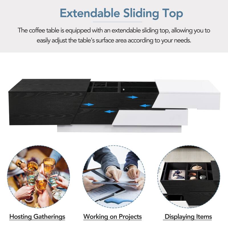 Modern Extendable Sliding Top Coffee Table with Storage