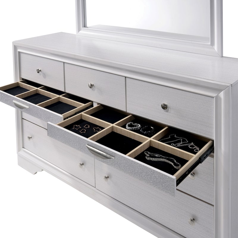 Relo Contemporary White Wood 9-Drawer 2-Piece Dresser and Mirror Set by Furniture of America