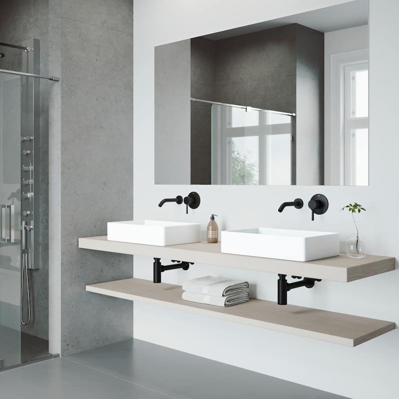 VIGO Magnolia 21"L x 14"W MatteStone Vessel Sink and Olus Wall Mount Faucet Set