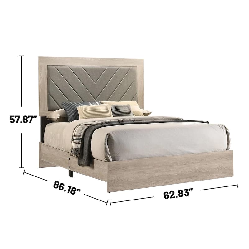Wooden Queen Bed with High Upholstered Headboard