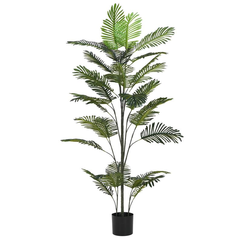 Roomfitters 86'' Artificial Palm Tree, Tall Faux Indoor Plant with Black Plastic Pot for Living Room, Office & Home Decor, Green
