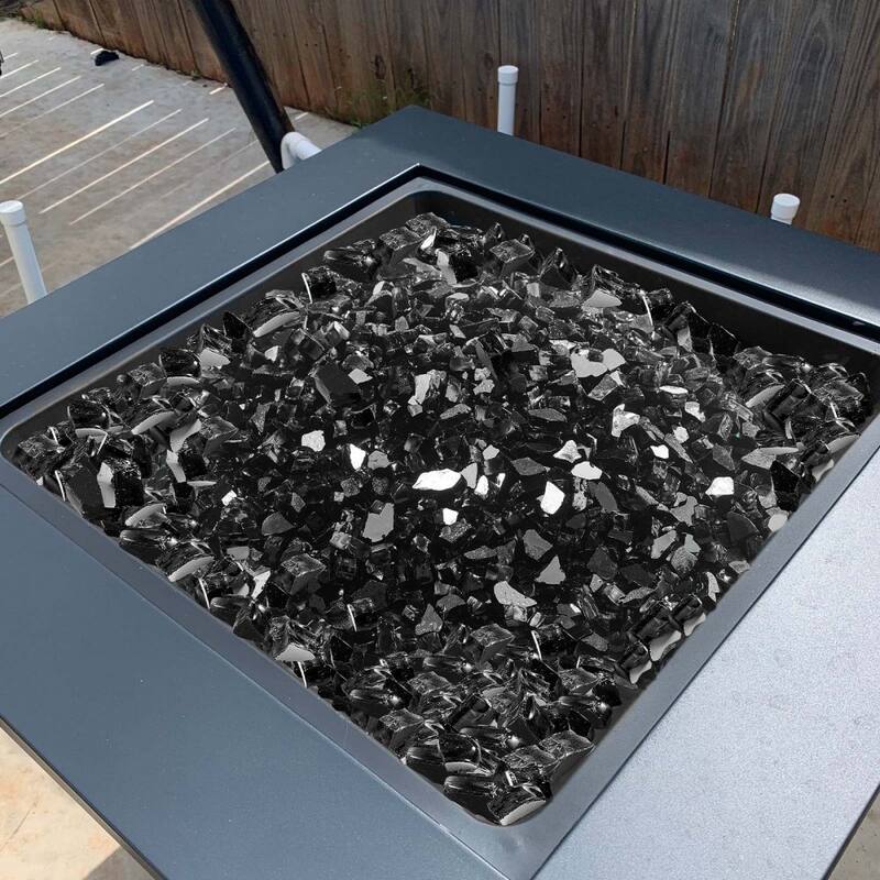 Black Tempered Reflective Crushed Fire Glass 1/2 Inch for Fire Pits - 1/2 inch