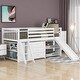 preview thumbnail 1 of 7, White Low Loft Bed with Attached Bookcases and Separate 3-Tier Drawers, Convertible Ladder and Slide, Twin White