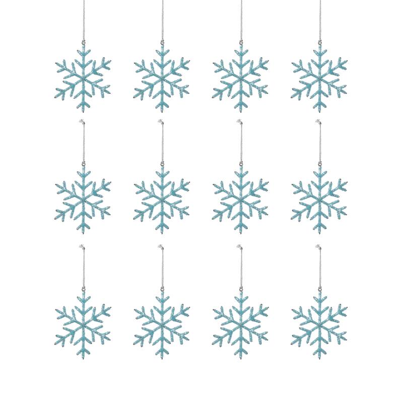 Beaded Snowflake Christmas Hanging Décor Ornaments, Set of 12, 6"