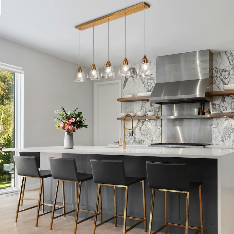 Modern 5-Light Gold Chandelier Linear Island Light for Dining Room - W 45.2" x H 7.8" x D 6"