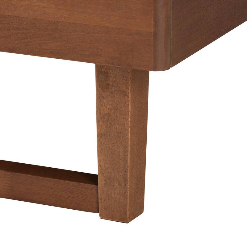 Roald Mid-Century Modern Grey Fabric and Walnut Brown Wood Queen Size Platform Bed