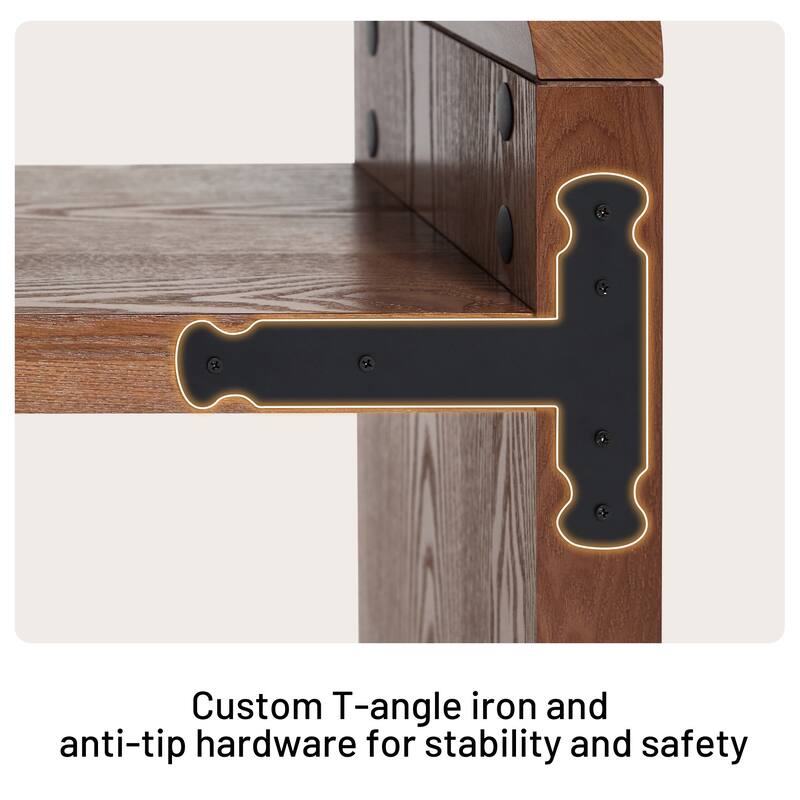 59.4" 2-Tier Curved Long Console Table with Solid Oak Wood Veneer - 59.45"L x 13.78"W x 32.87"H