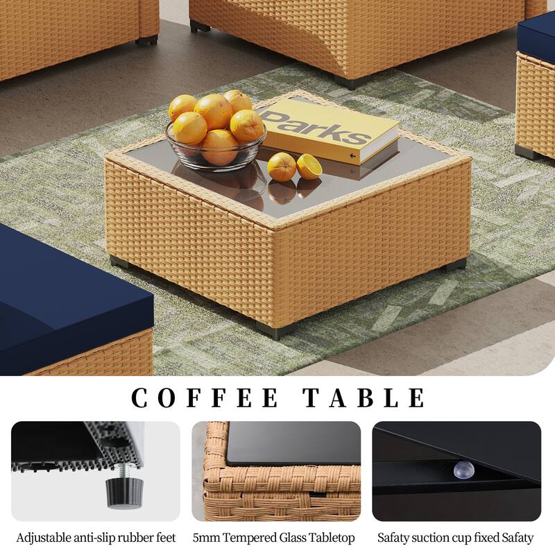 UPHA 7-Piece Rattan Patio Sofa Conversation Set with Cushions