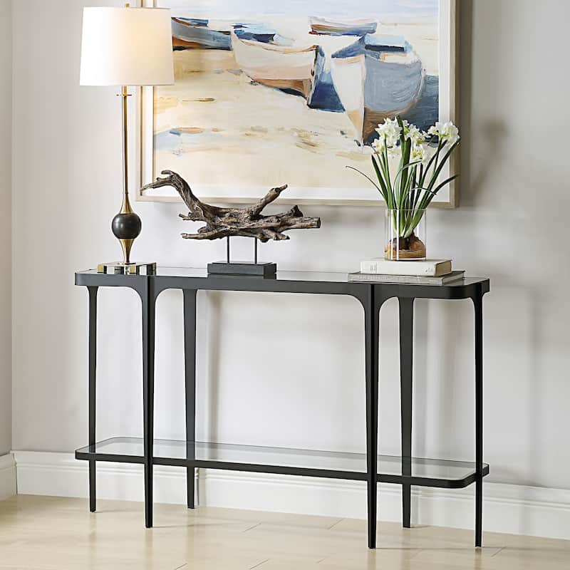 Iron Console Table with Glass Top - 53.25" - Satin Black