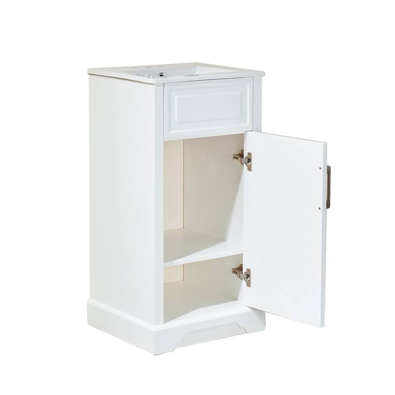 No Assembly Bathroom Vanity, 18" Freestanding with Integrated Top, Compact Single Sink Cabinet
