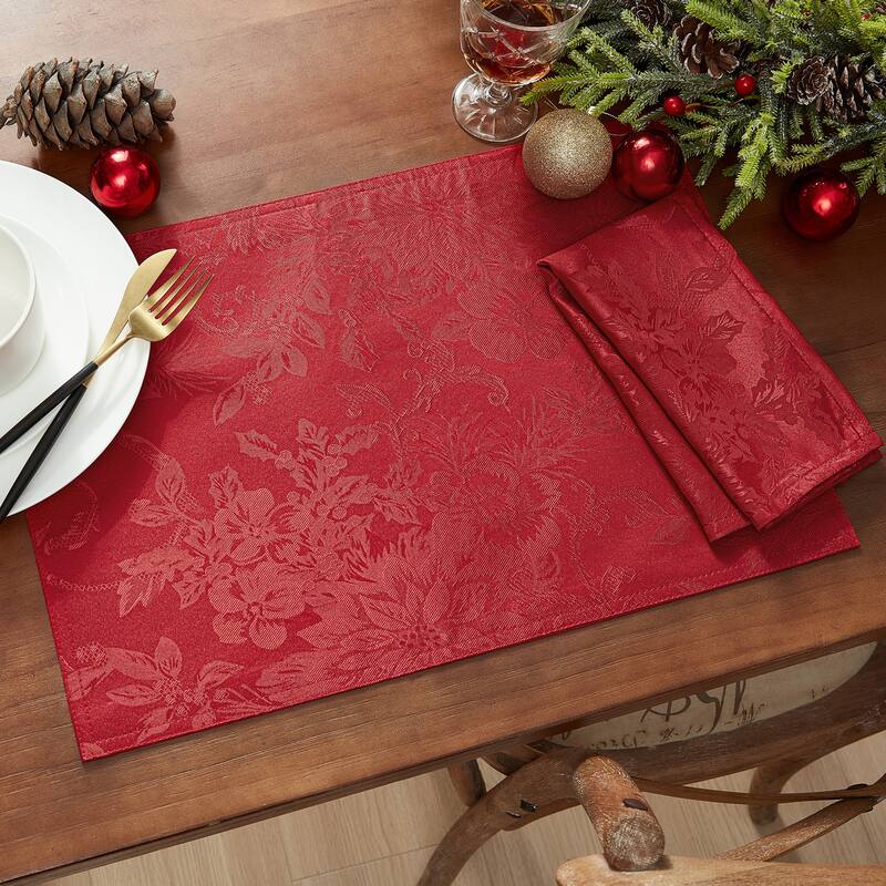 Poinsettia Elegance Jacquard Holiday Napkins, Set of 4 - 17"x17"