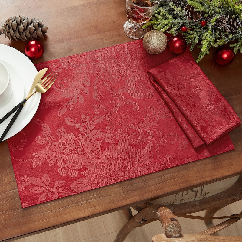 Poinsettia Elegance Jacquard Holiday Placemat - 13x19