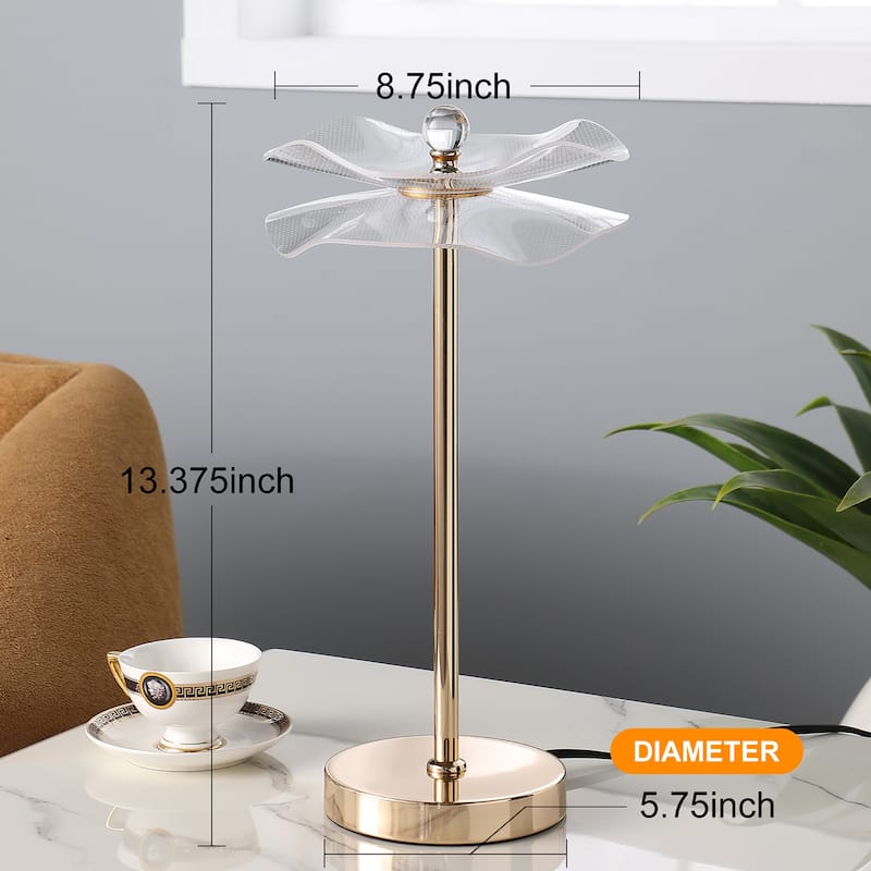 Led Acrylic Copper Gold Luminaire Table Lamp for Living Room, Nightstand Bedside Table Lamp for Bedroom, LED Lamp
