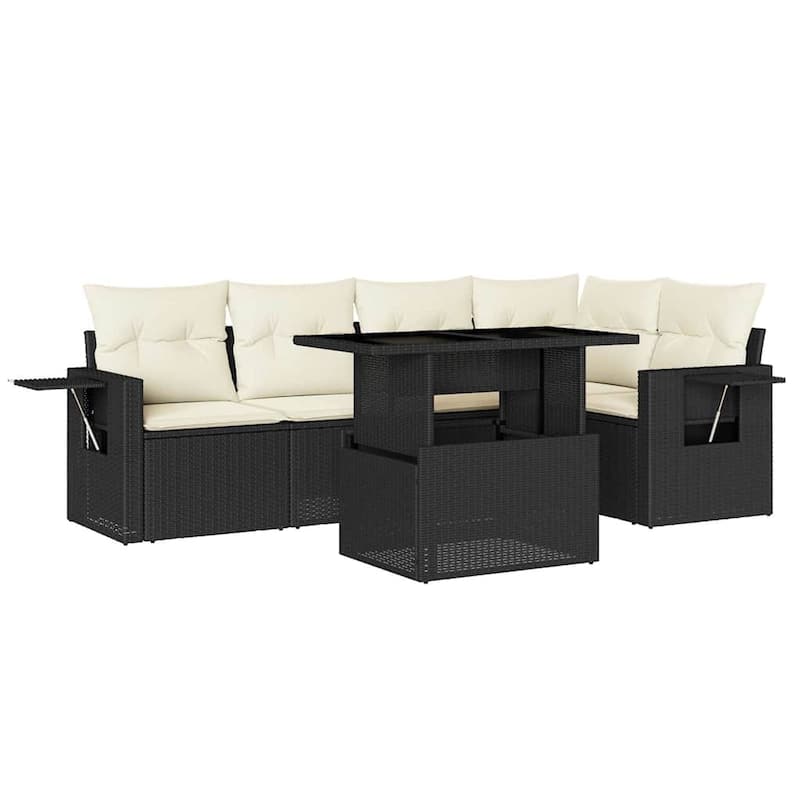 vidaXL Patio Sofa Set with Cushions Outdoor Furniture 6 Piece Poly Rattan