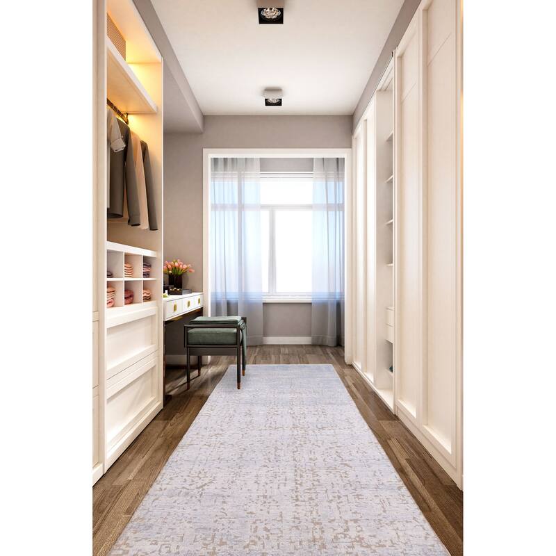 ECARPETGALLERY Hand-knotted Legacy Light Denim Blue Silk, Wool Rug - 2'6 x 8'11