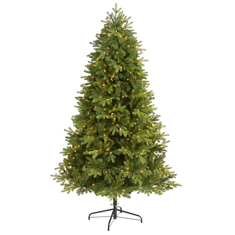 Artificial Christmas Tree 6.5ft with Lights - Holiday Decor, Festive Tree, Realistic Fir Tree, Indoor Christmas - Green - 78