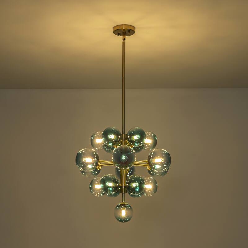 19-Light Modern Glam Tiered Cluster Gradient Glass Globe Bubble Chandelier for Dining Room - 21.3 in. W x 18 in. H