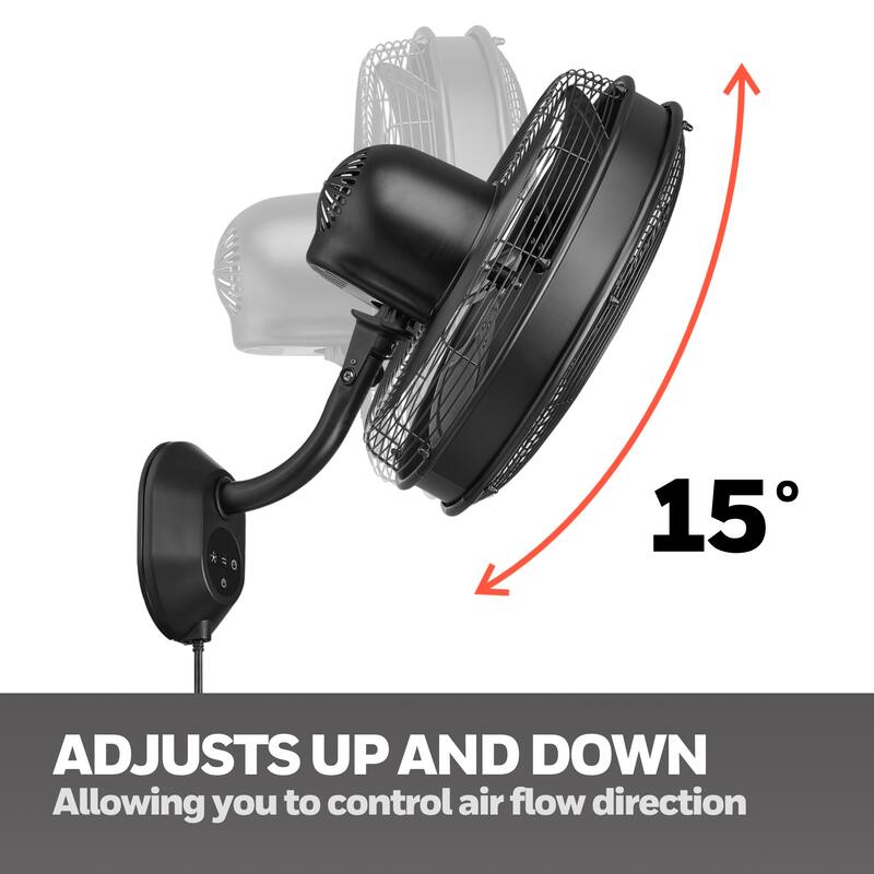 18" Honeywell Matte Black Outdoor Wet-Rated Oscillating Wall Fan with Remote, 3-Speed AC Motor - 18 Inches