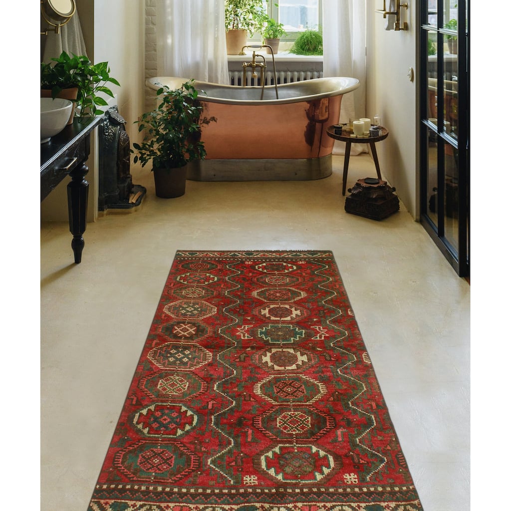 Fine Vintage Distressed Obiad Red/Ivory Runner - 2'2" x 5'4"
