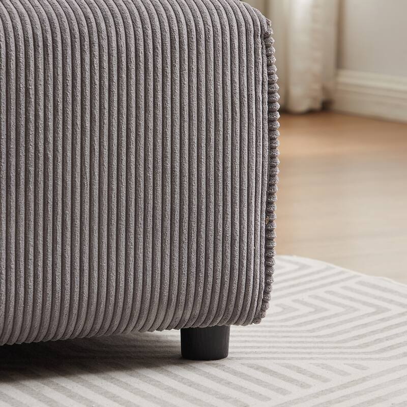 Modular Sectional Sofa with Chaise Lounge, Corduroy Upholstered 4 Seater Sofa, Corner Sofa with 2 Cushions & USB Charging Ports