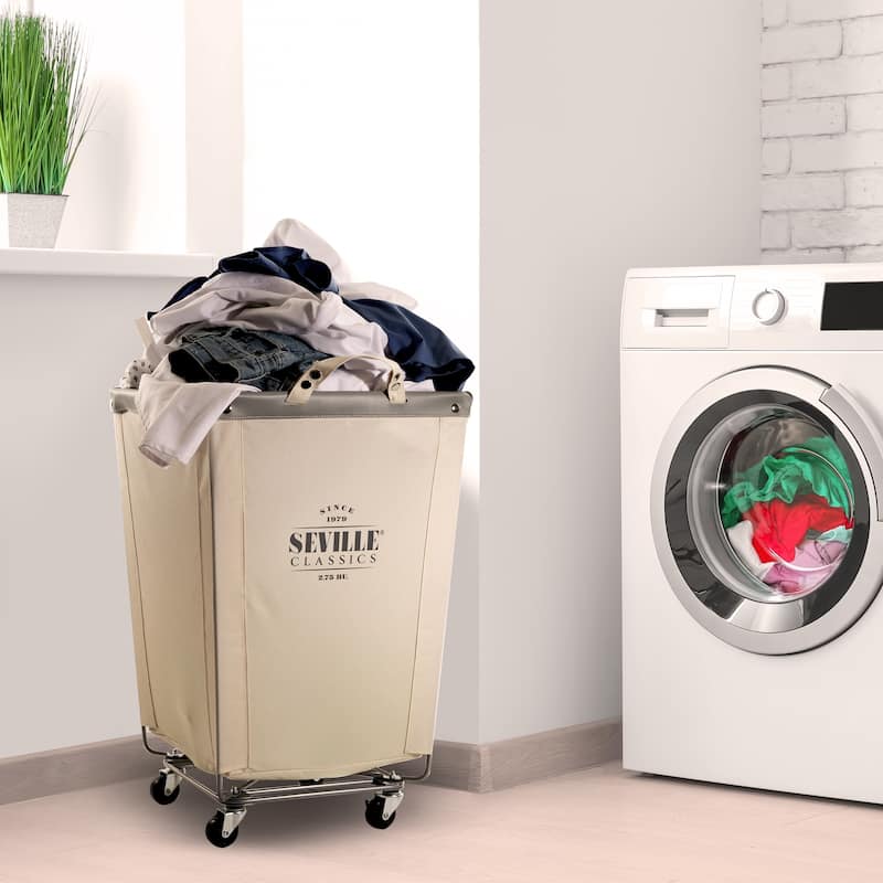 Seville Classics Commercial Heavy-Duty Canvas Laundry Removable Basket Hamper with Wheels, 18.25" D x 18.25" W x 27.5" H