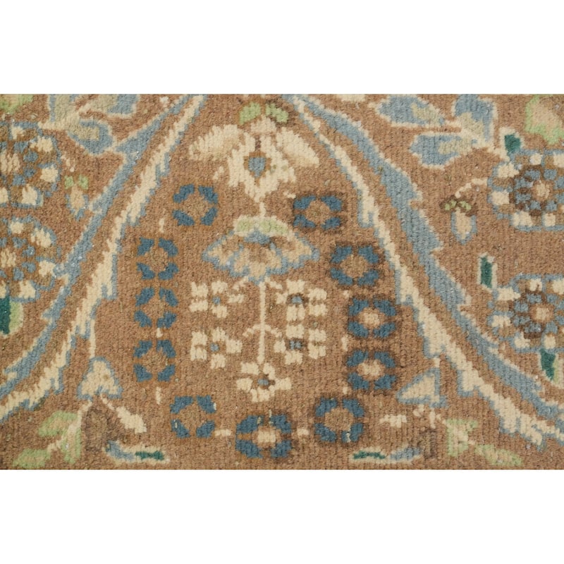 Hand Knotted Oriental 100% Wool Carpet Traditional Floral Brown Kerman Area Rug - 12' 11'' X 9' 6''