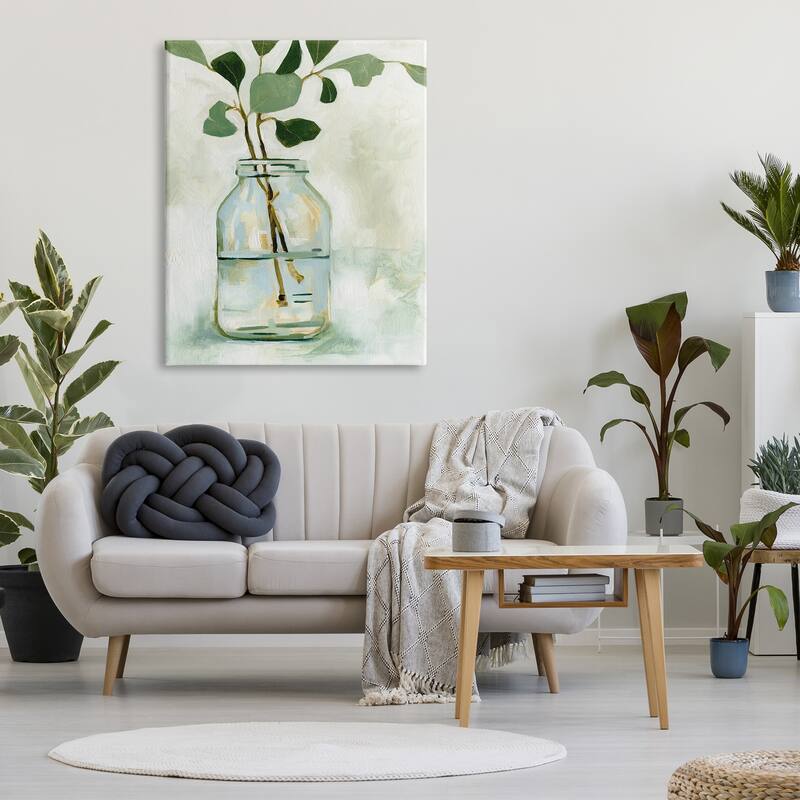 Stupell Green Eucalyptus Branch Glass Jar Contemporary Still Life Canvas Wall Art