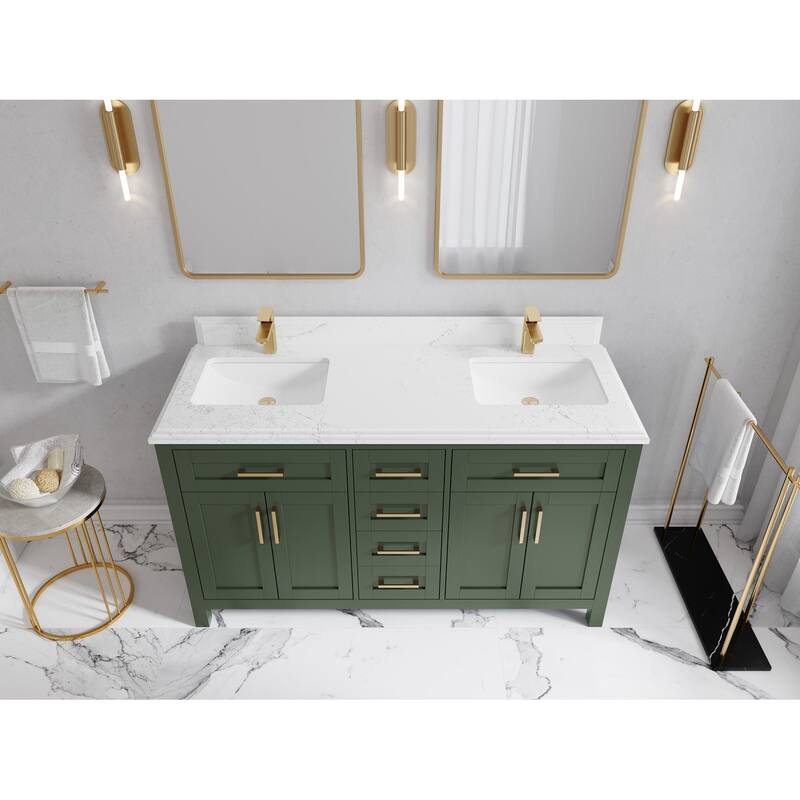Willow Collections 60 in. W x 22 in. D Cambridge Double Sink Bathroom Vanity with Countertop - 1.5" Empira White - Pewter Green