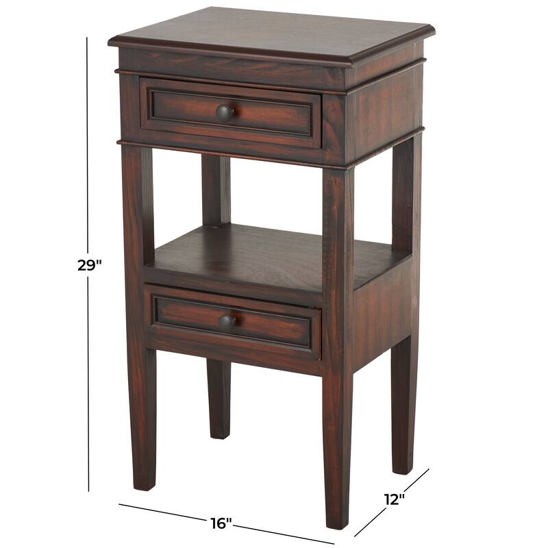 Contemporary Wood 2 Drawers and 1 Shelf Accent Table - Light Brown, White, Brown