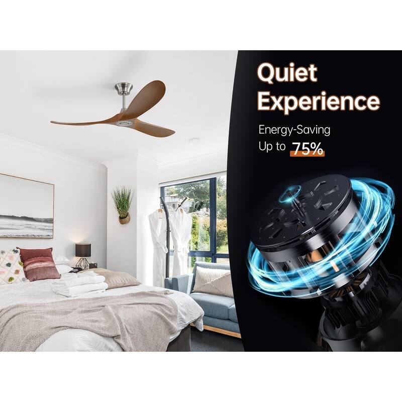 52''/60" Large Ceiling Fan without Lights, Remote Control and Reversible Motor Included, Smart Optinal
