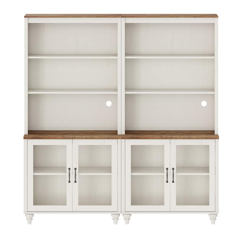 White Bookcase with Doors, Large Wood Farmhouse Book Case Shelf