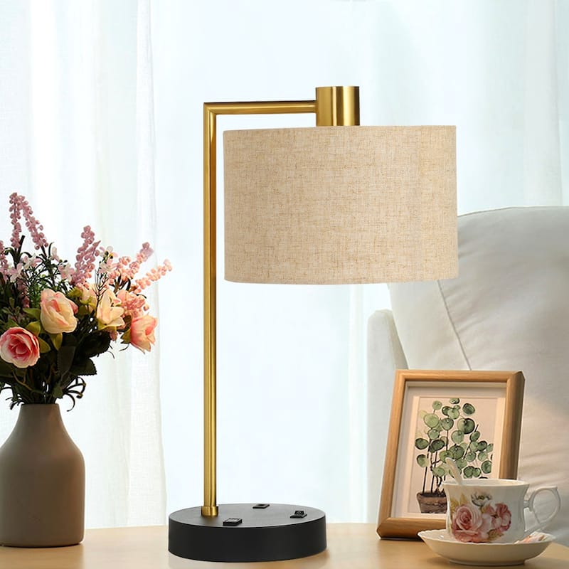 Javlergo Modern Lamps Single Table Lamp for Living Room Bedroom Farmhouse Nightstand Bedside Lamps - Beige