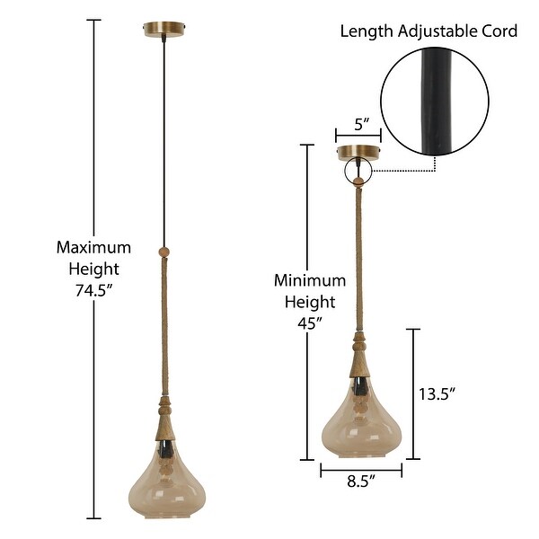 Cristobal River of Goods Amber Glass Pendant Light with Jute