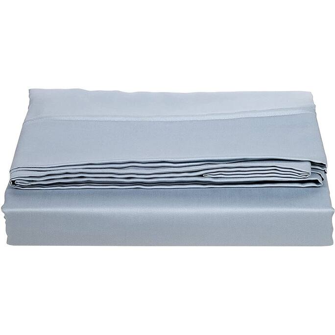 GOTS Certified 300TC Organic Cotton Sateen Wrinkle Resistant Flat Sheets - Light Blue - Queen