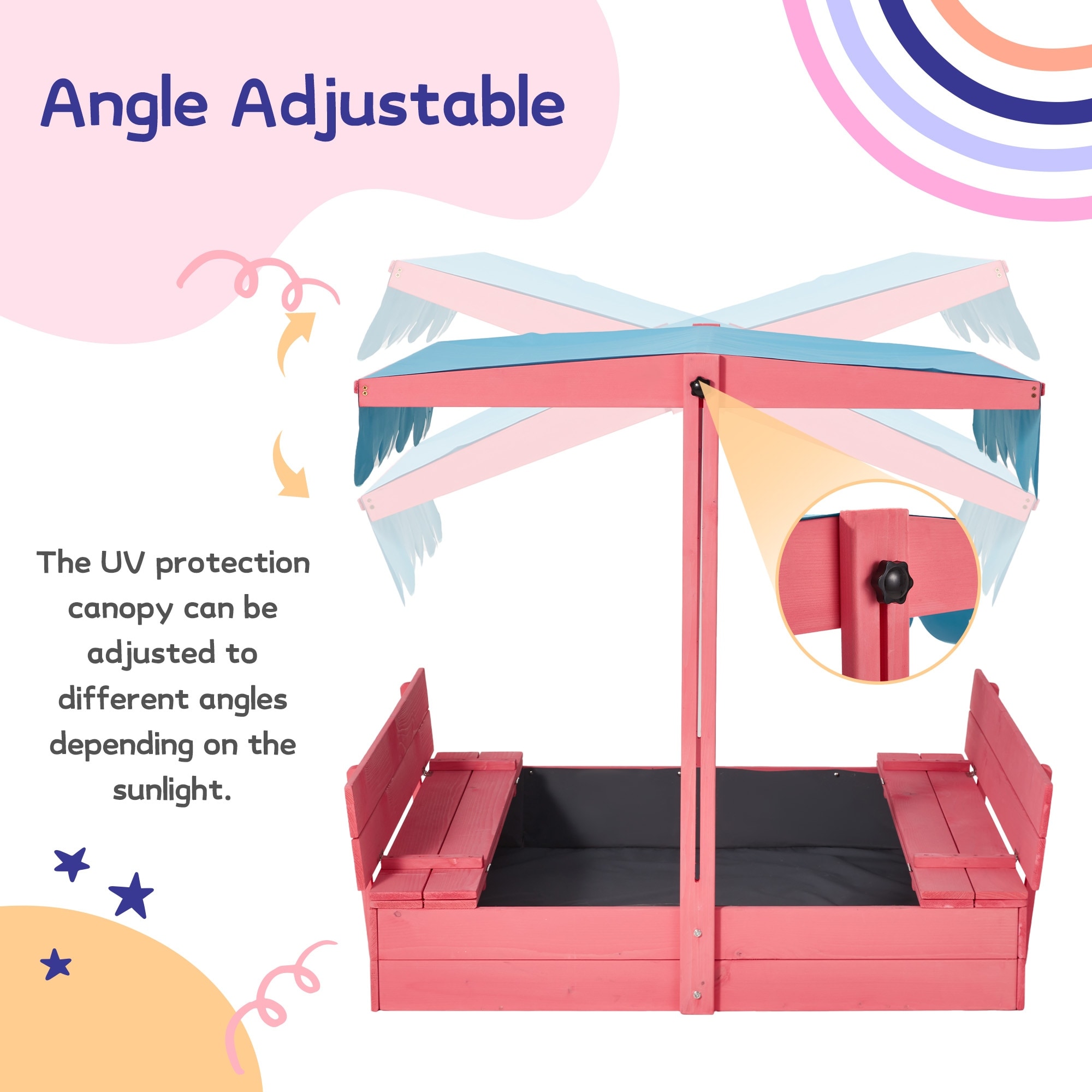 【SANDBOX】CLASIC2.0  ASIAFIT EROMMY Kids Wooden Sandbox with 2 Foldable Bench Seats and