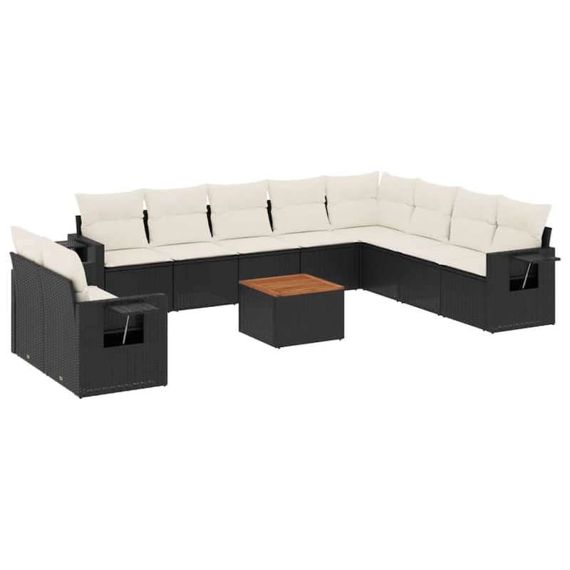 vidaXL Garden Sofa Set 11 Piece with Cushions Outdoor Sofa Set Poly Rattan - 21.7 x 21.7 x 14.6 in (W x L x H)