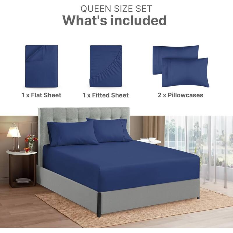 CGK Linens 4 Piece Solid Microfiber Extra Deep Pocket Bed Sheet Set